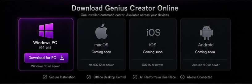 Download Genius Creator Online for Windows with macOS, iOS, and Android coming soon