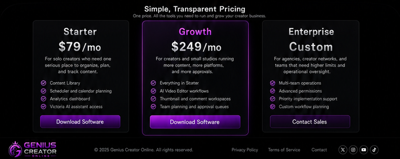 Simple transparent pricing with Starter, Growth, and Enterprise plans